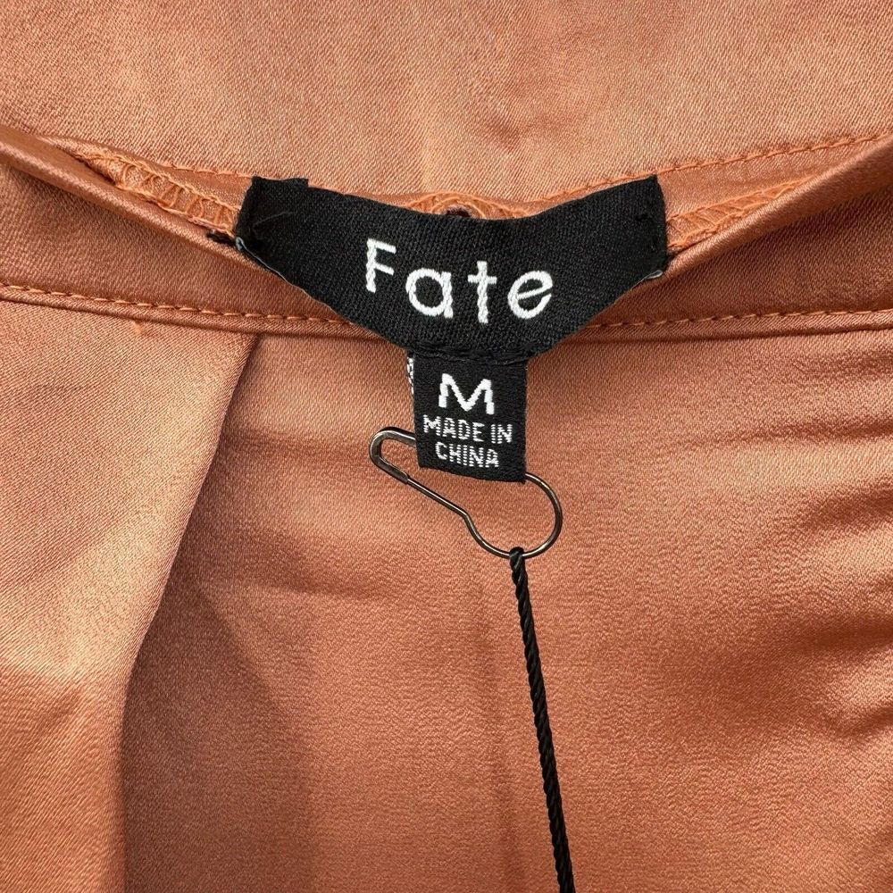 FATE 2pc Satin Cropped Wrap Blazer & Wide Leg Pant‎ Set Brown Medium Large NWT - Picture 7 of 16